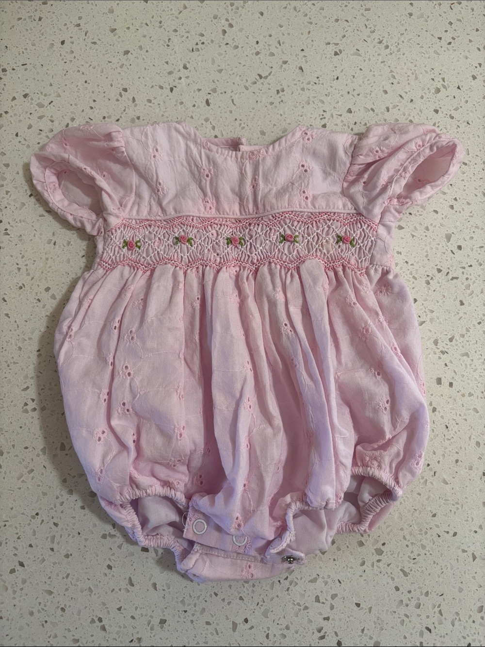 Mia Juliana Pink Smocked Baby Girl Romper